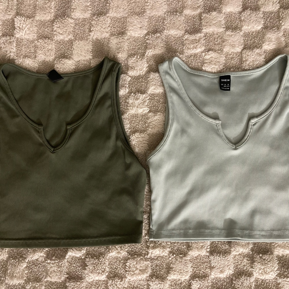 Olive Green and Sage Green Ribbed Crop Tops